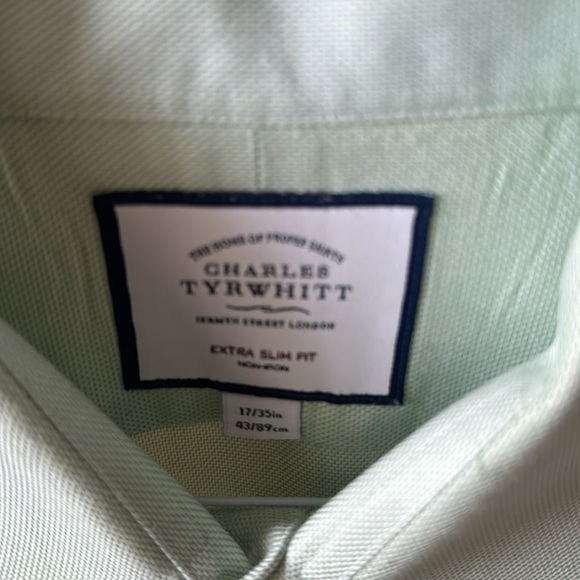 Charles Tyrwhitt Mint Green textured fabric Dress Shirt 17/35 extra slim fit - Picture 2 of 4